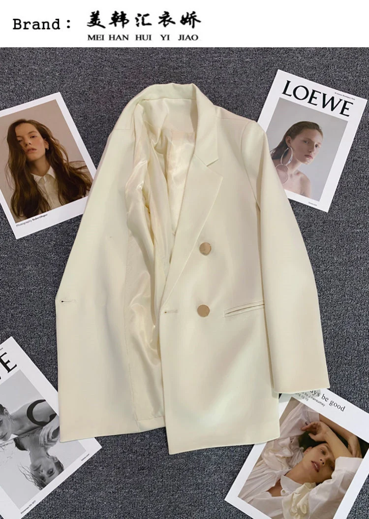 Green Metal Buckle Korean Style 2024 Spring and Autumn New Milk White Suit Jacket Women's Casual All-match High-end Suit