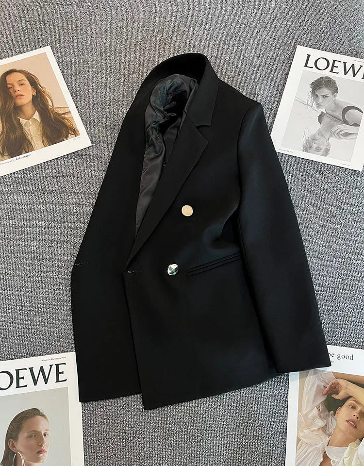 Green Metal Buckle Korean Style 2024 Spring and Autumn New Milk White Suit Jacket Women's Casual All-match High-end Suit