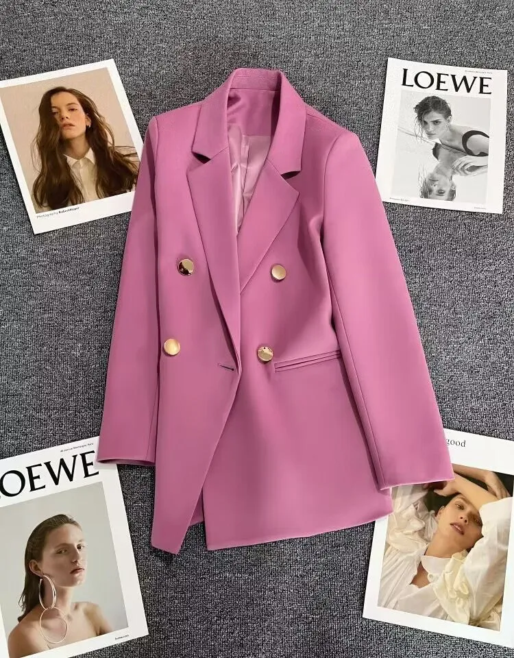 Green Metal Buckle Korean Style 2024 Spring and Autumn New Milk White Suit Jacket Women's Casual All-match High-end Suit