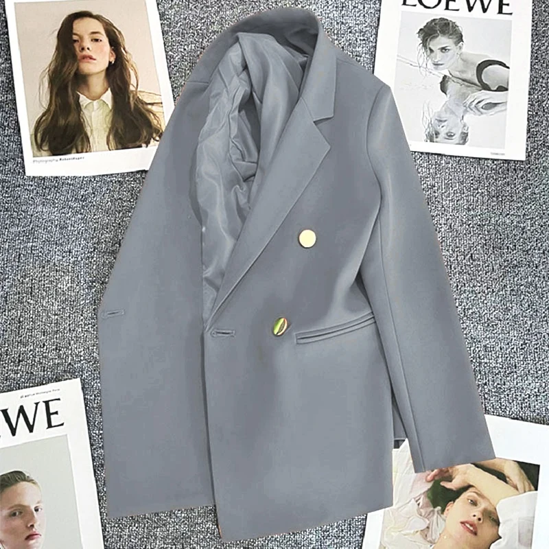 Green Metal Buckle Korean Style 2024 Spring and Autumn New Milk White Suit Jacket Women's Casual All-match High-end Suit