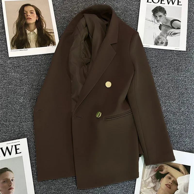 Green Metal Buckle Korean Style 2024 Spring and Autumn New Milk White Suit Jacket Women's Casual All-match High-end Suit