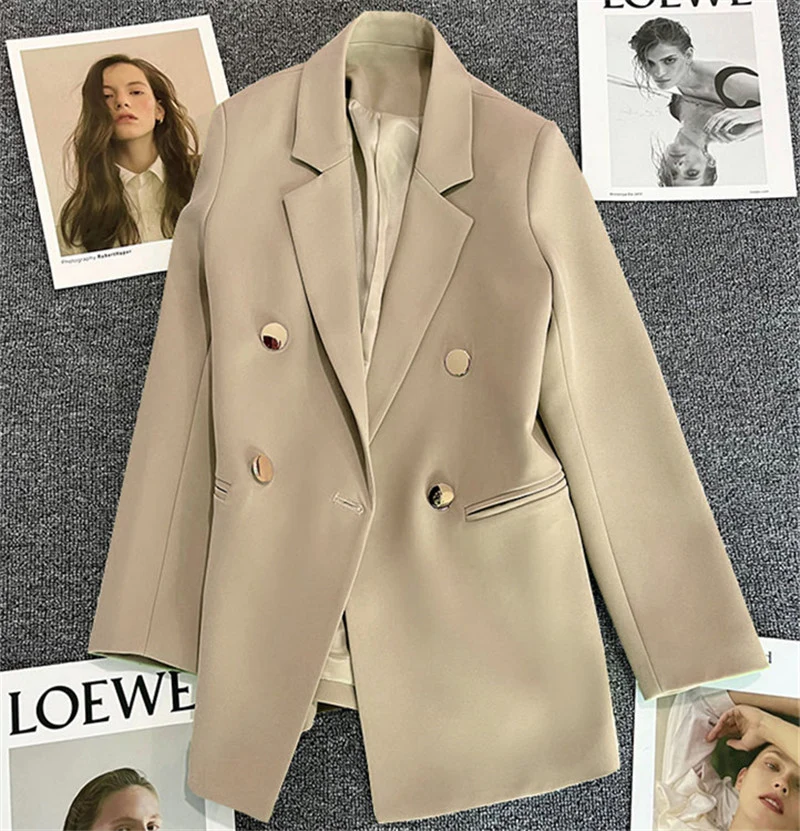 Green Metal Buckle Korean Style 2024 Spring and Autumn New Milk White Suit Jacket Women's Casual All-match High-end Suit