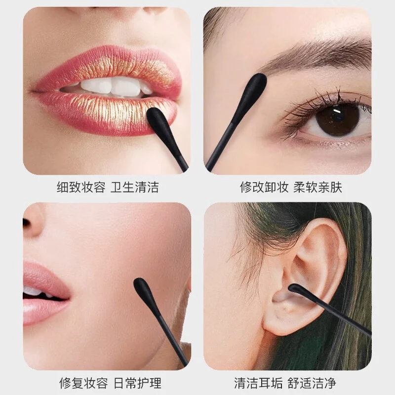 Black spiral double ear scoop cotton swab ear eyebrows wipe makeup cotton swab change eyeliner cleaning cotton swab