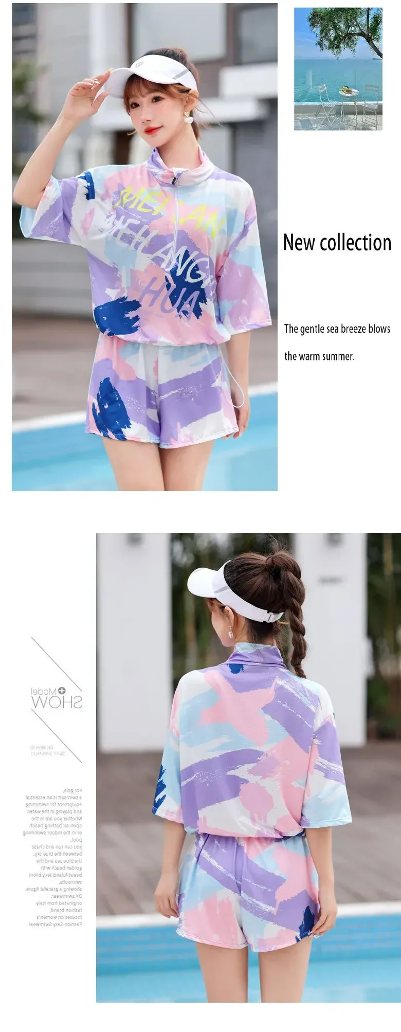 Sports Swimsuit Women's Split Bikini Three-piece Set Small Chest Gathering Belly Covering Slimming Conservative Flat-angle Hot Spring Swimsuit