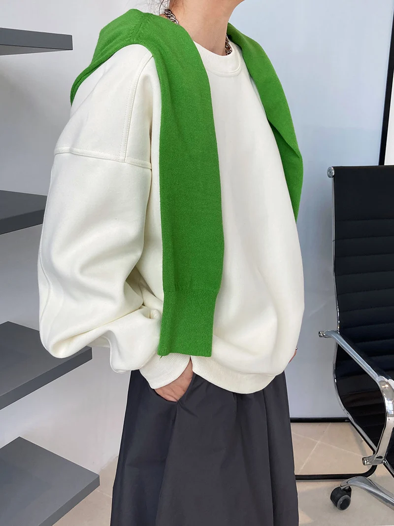 Luxi 2025 Autumn and Winter New Style Velvet Thickeneded Burgundy Sweatshirt for Women Korean Style Normcore Long-Sleeved Pullover Top 2628