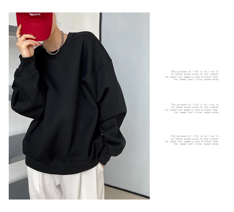 Luxi 2025 Autumn and Winter New Style Velvet Thickeneded Burgundy Sweatshirt for Women Korean Style Normcore Long-Sleeved Pullover Top 2628