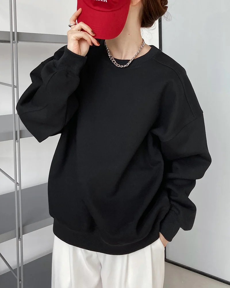 Luxi 2025 Autumn and Winter New Style Velvet Thickeneded Burgundy Sweatshirt for Women Korean Style Normcore Long-Sleeved Pullover Top 2628