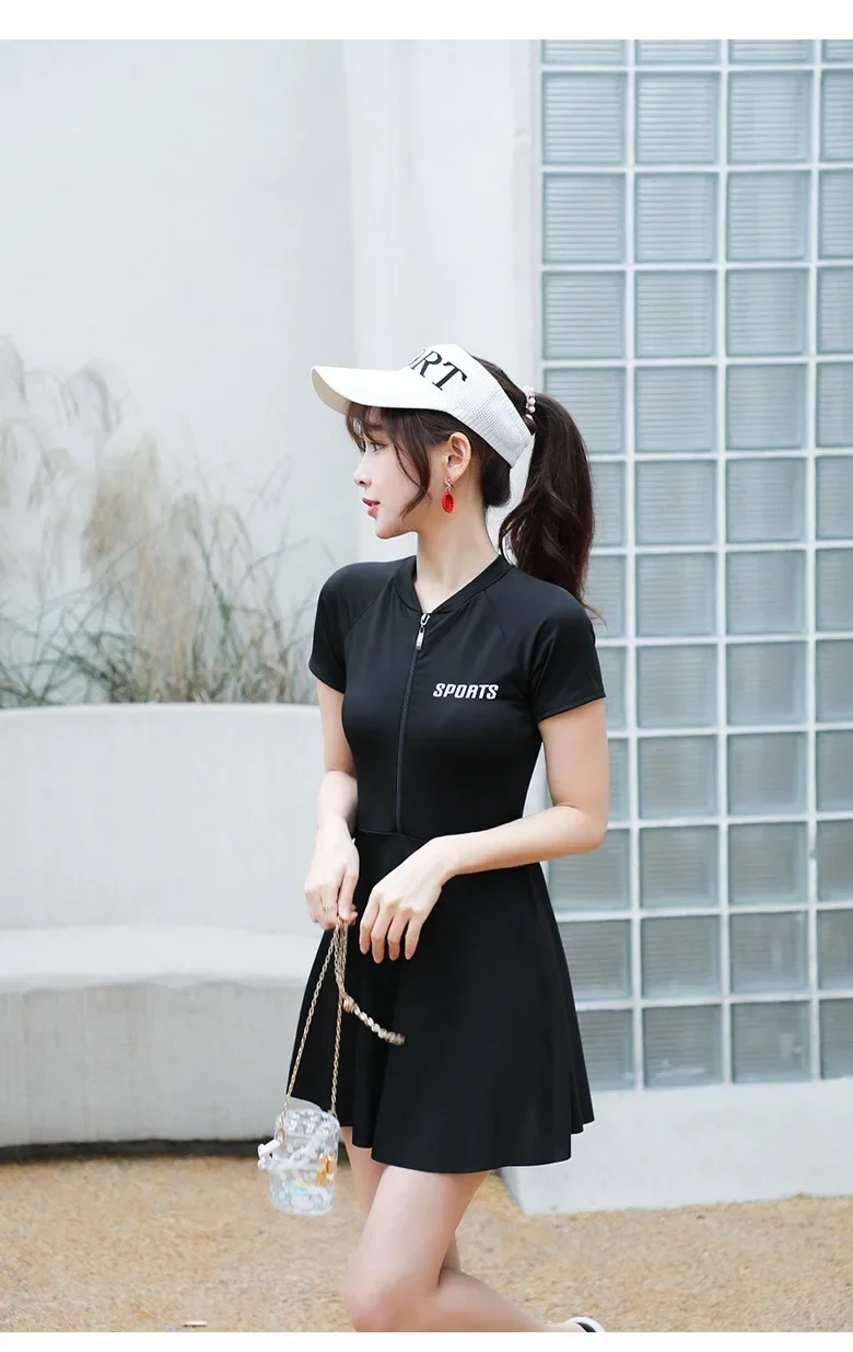 Women's Swimsuit Conservative Split Large Size One-Piece Hot Style High-End Slimming Look Belly-Covering Swimming Pool Professional Hot Spring Swimsuit