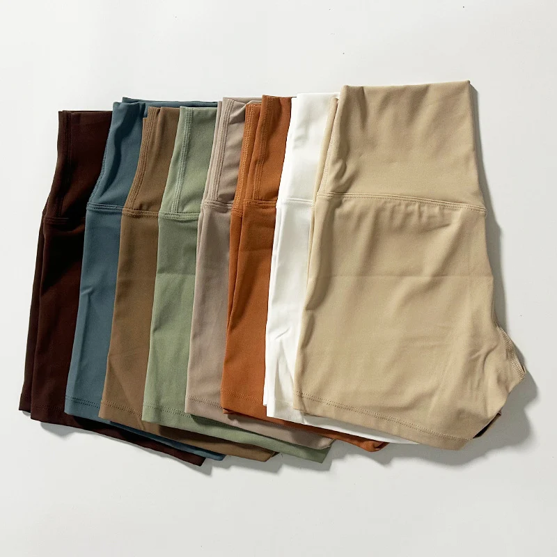 New Nude High-Waist Brushed Shorts Yoga Wear Nylon Shorts Women's Tight Yoga Three-Point Sports Shorts Peach