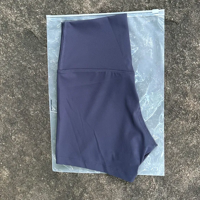 New Nude High-Waist Brushed Shorts Yoga Wear Nylon Shorts Women's Tight Yoga Three-Point Sports Shorts Peach