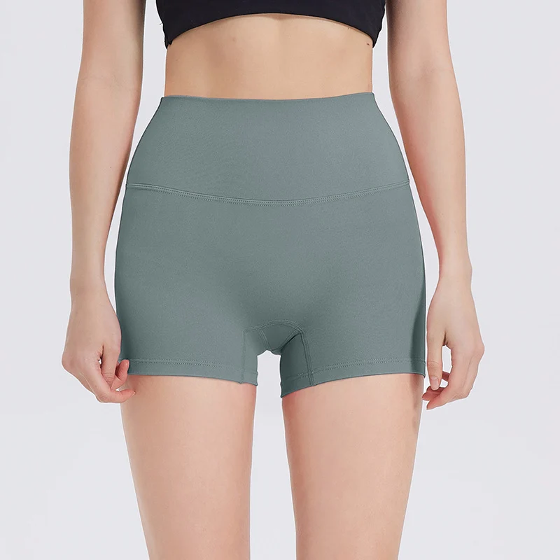 New Nude High-Waist Brushed Shorts Yoga Wear Nylon Shorts Women's Tight Yoga Three-Point Sports Shorts Peach