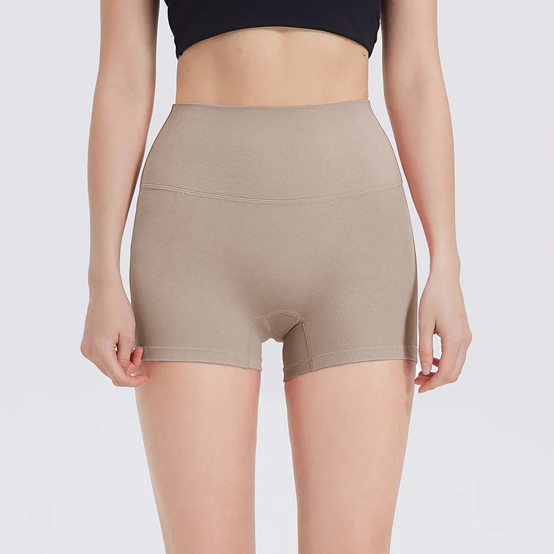New Nude High-Waist Brushed Shorts Yoga Wear Nylon Shorts Women's Tight Yoga Three-Point Sports Shorts Peach