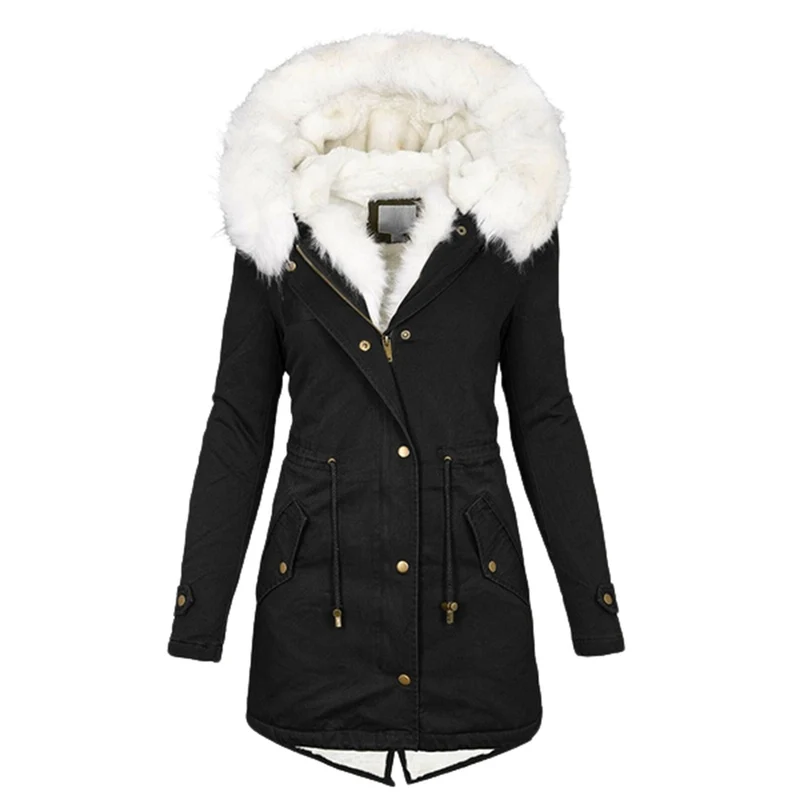 Autumn and Winter Hot Selling Export New Large Size Cotton Outwear Hooded Fur Collar Waist Thickeneded Mid-Length Women's Cotton Outwear