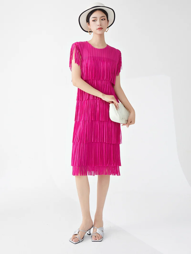 Miyake Hot Selling Dress Commuting Women's Summer Design Niche Drape Temperament Fashionable Elegant Tassel Midi Skirt