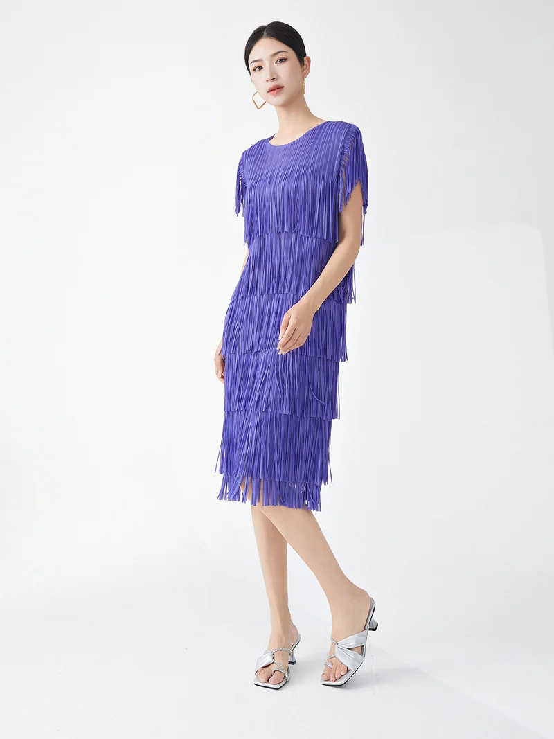 Miyake Hot Selling Dress Commuting Women's Summer Design Niche Drape Temperament Fashionable Elegant Tassel Midi Skirt