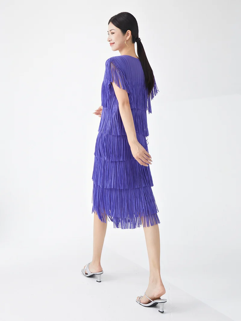 Miyake Hot Selling Dress Commuting Women's Summer Design Niche Drape Temperament Fashionable Elegant Tassel Midi Skirt