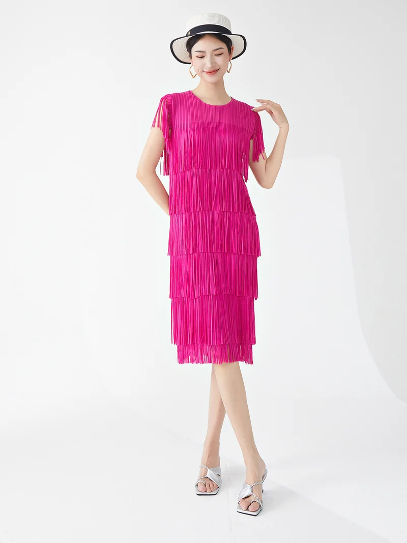 Miyake Hot Selling Dress Commuting Women's Summer Design Niche Drape Temperament Fashionable Elegant Tassel Midi Skirt