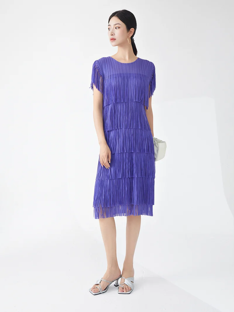 Miyake Hot Selling Dress Commuting Women's Summer Design Niche Drape Temperament Fashionable Elegant Tassel Midi Skirt