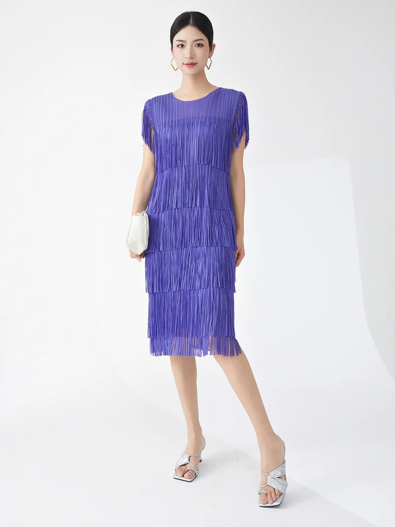 Miyake Hot Selling Dress Commuting Women's Summer Design Niche Drape Temperament Fashionable Elegant Tassel Midi Skirt