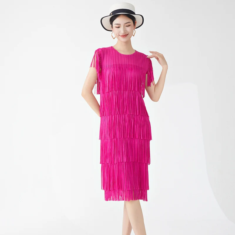 Miyake Hot Selling Dress Commuting Women's Summer Design Niche Drape Temperament Fashionable Elegant Tassel Midi Skirt
