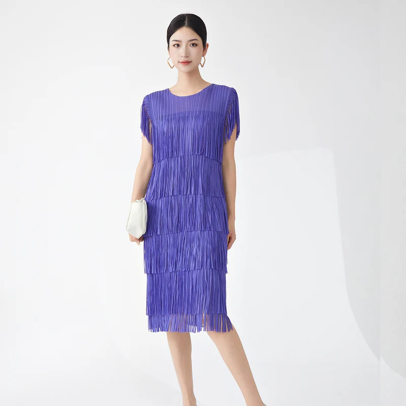 Miyake Hot Selling Dress Commuting Women's Summer Design Niche Drape Temperament Fashionable Elegant Tassel Midi Skirt