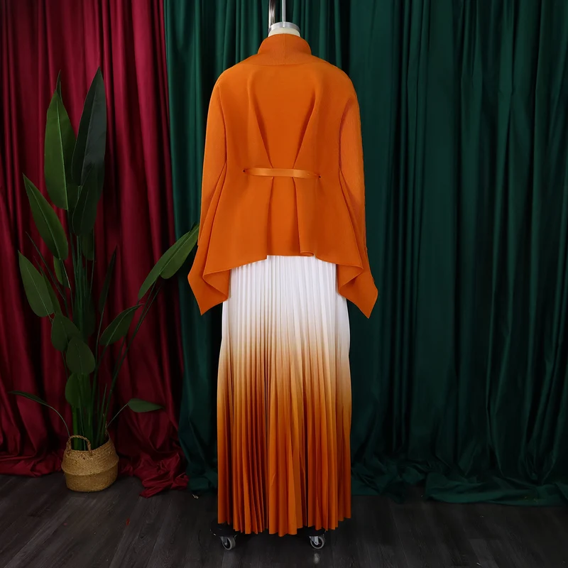 C8610 African plus size Women's Spring New Fashion Strap Bat Sleeve Top Gradient Color-changing Skirt Two-piece Set