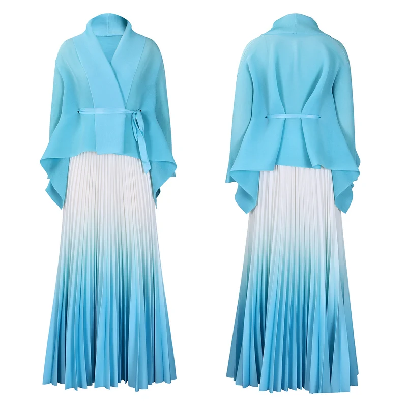 C8610 African plus size Women's Spring New Fashion Strap Bat Sleeve Top Gradient Color-changing Skirt Two-piece Set