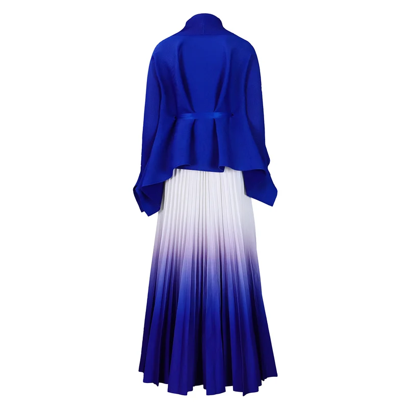 C8610 African plus size Women's Spring New Fashion Strap Bat Sleeve Top Gradient Color-changing Skirt Two-piece Set