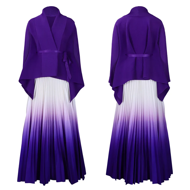 C8610 African plus size Women's Spring New Fashion Strap Bat Sleeve Top Gradient Color-changing Skirt Two-piece Set
