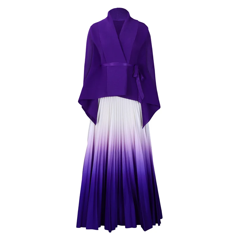 C8610 African plus size Women's Spring New Fashion Strap Bat Sleeve Top Gradient Color-changing Skirt Two-piece Set