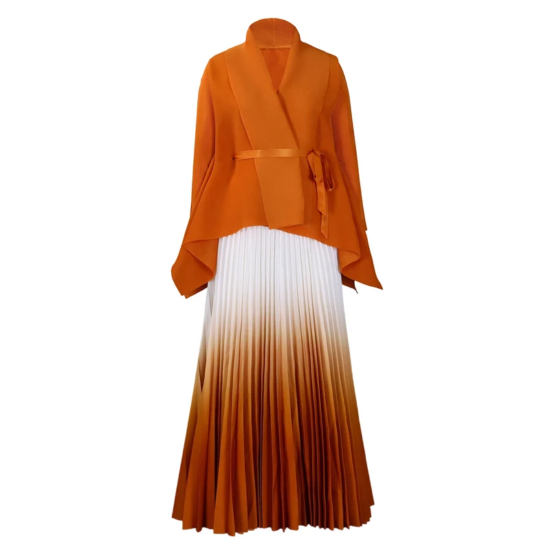 C8610 African plus size Women's Spring New Fashion Strap Bat Sleeve Top Gradient Color-changing Skirt Two-piece Set