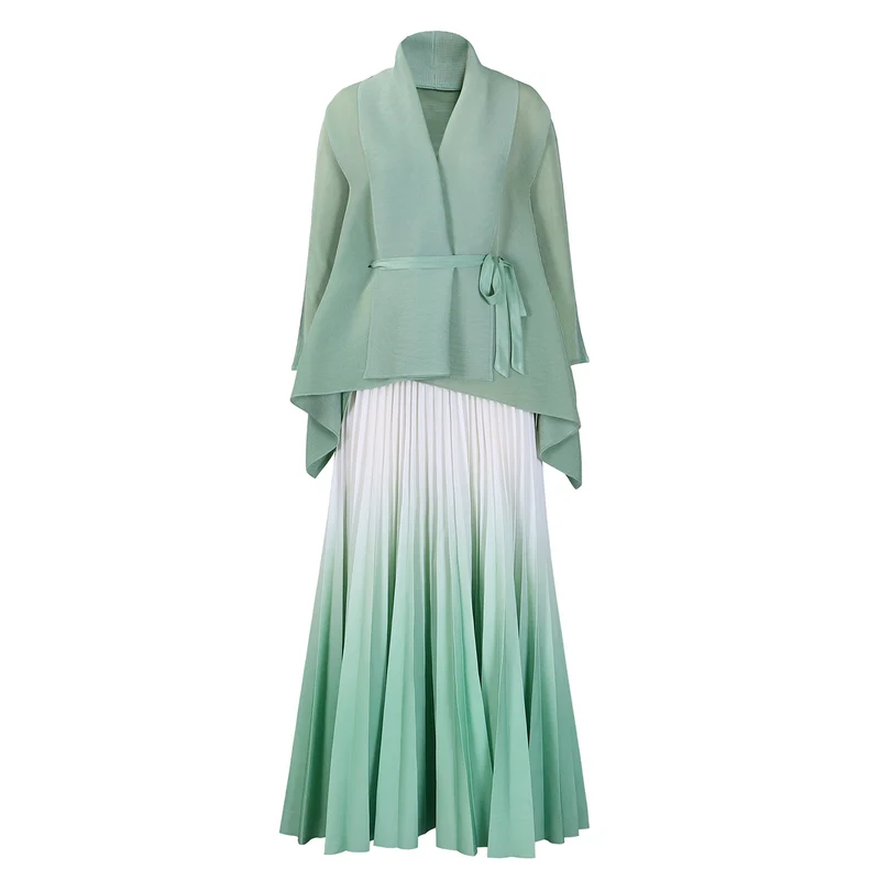 C8610 African plus size Women's Spring New Fashion Strap Bat Sleeve Top Gradient Color-changing Skirt Two-piece Set