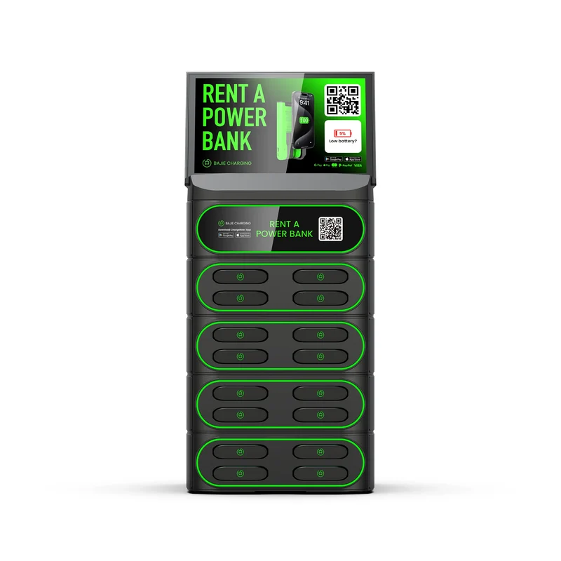 Hospital 16 Slots Stackable Machine With Screen Sharing Power Bank With Rental System 4G Fast Charging Station