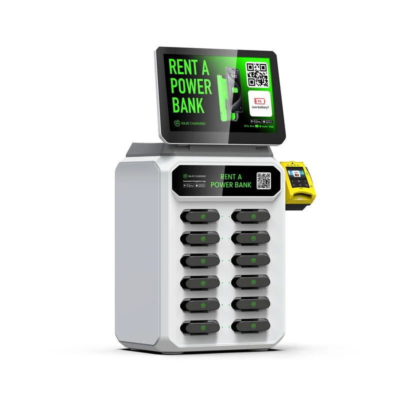 12 Slots Share Power Bank Station Battery Rental Pos Pay Customizable Screen Advertising Content Mobile Phone Charging Station