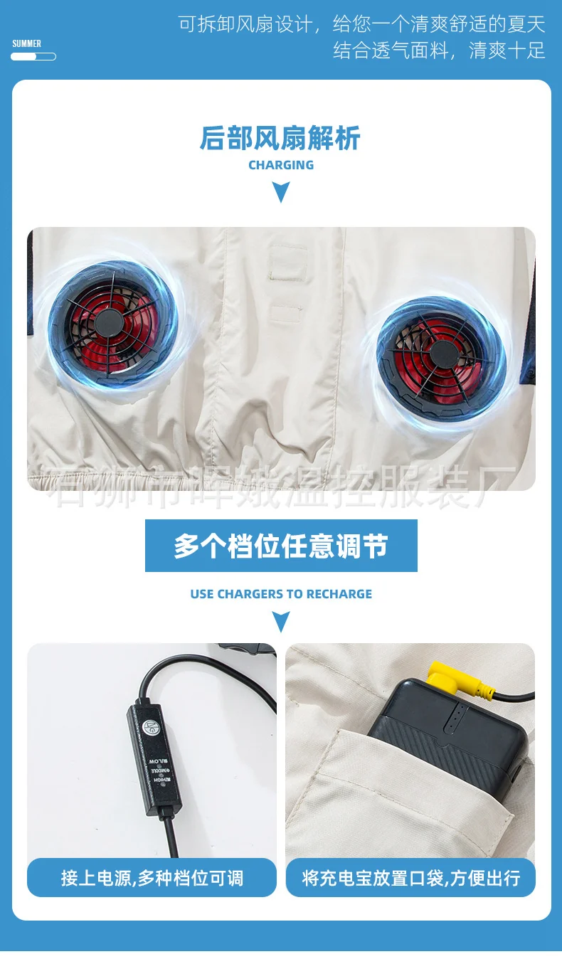 Cross-Border New Smart Air-Conditioned Clothing Porous Fan Stand Collar Workwear Outdoor Work Uniform Labor Protection Duty Fan Clothing