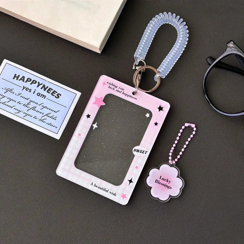Original Ins Four-Leaf Clover Transparent Glitter Card Holder Acrylic Small Card Holder Small Card Id Card Card Film Card Holder