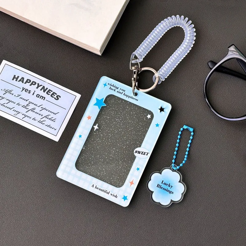 Original Ins Four-Leaf Clover Transparent Glitter Card Holder Acrylic Small Card Holder Small Card Id Card Card Film Card Holder