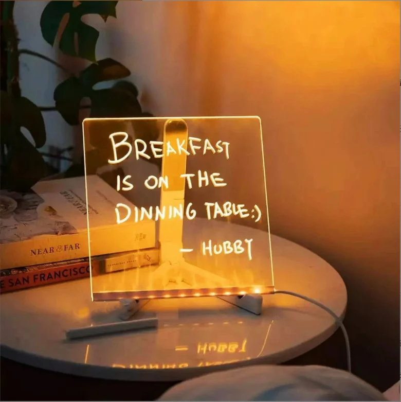Children's Transparent Luminous Large Writing Board Household Erasable Small Whiteboard Acrylic Stand Message Board Cartoon with Light
