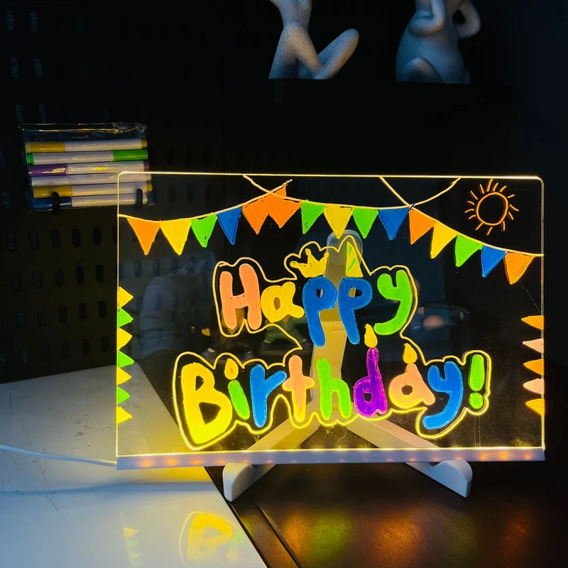 Children's Transparent Luminous Large Writing Board Household Erasable Small Whiteboard Acrylic Stand Message Board Cartoon with Light