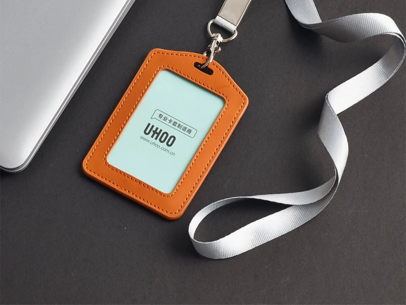 High-End Genuine Leather Card Holder with Company Logo Printing, Leather Name Badge, Employee Id Card, Access Card Holder