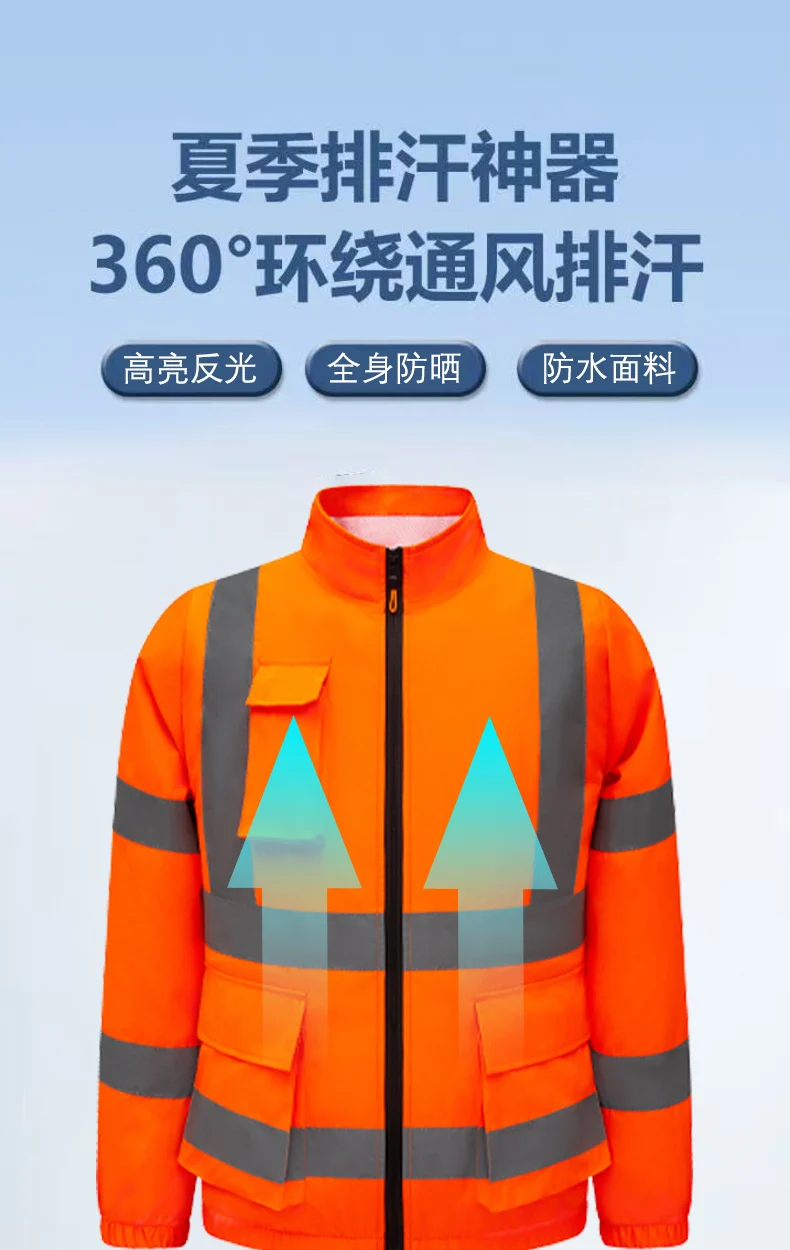 New Cooling Air-Conditioning Clothing, Reflective Long-Sleeved Work Clothes with Three Fans, Labor Protection Clothing, Outdoor Sun Protection Duty Clothing