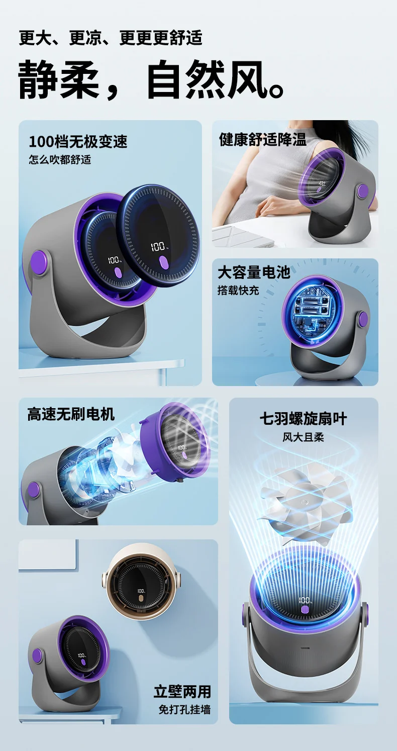 Desktop Fan 2025 New Office Desk Silent Refrigeration Small Fan Wall-Mounted Kitchen Special Electric Fan