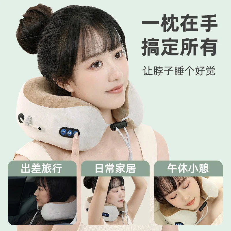 Multifunctional U-Shaped Pillow Memory Foam Portable Car Travel Electric Neck Cervical Spine Massager U-Shaped Massage Pillow
