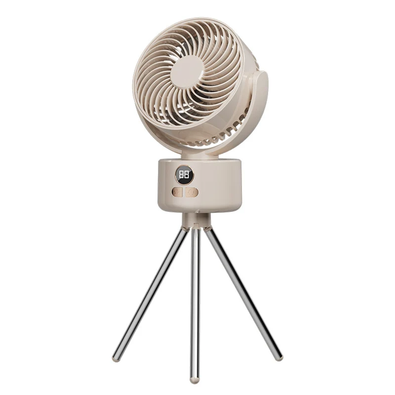 Outdoor camping fan travel folding detachable digital display usb charging shaking head small fan tent fishing essential