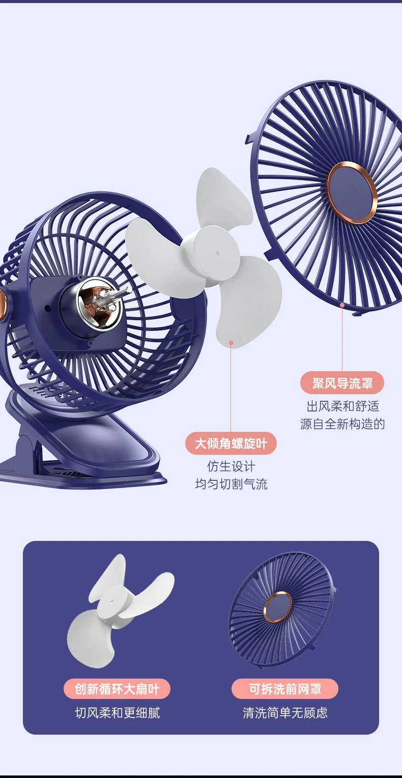 Four-In-One Multifunctional Clip Fan Light USB Charging Student Dormitory Night Light Clip Fan Desktop Mini