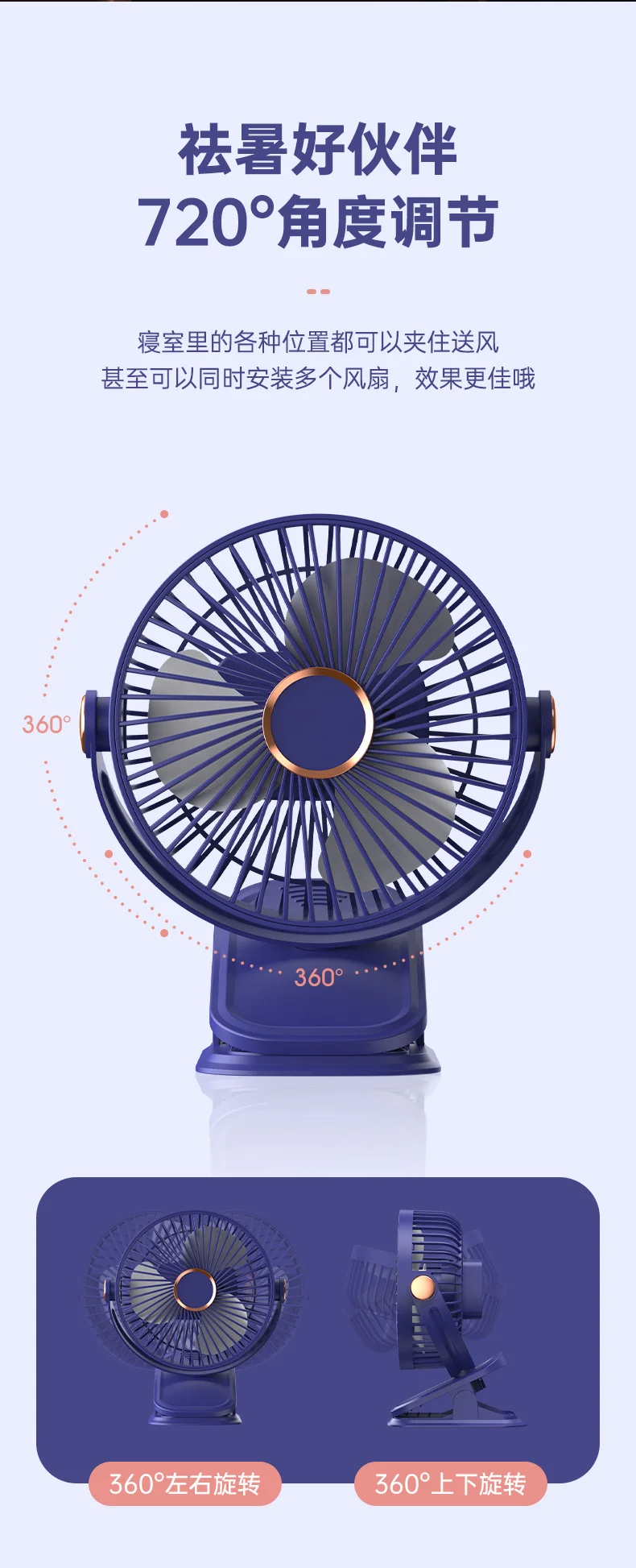 Four-In-One Multifunctional Clip Fan Light USB Charging Student Dormitory Night Light Clip Fan Desktop Mini