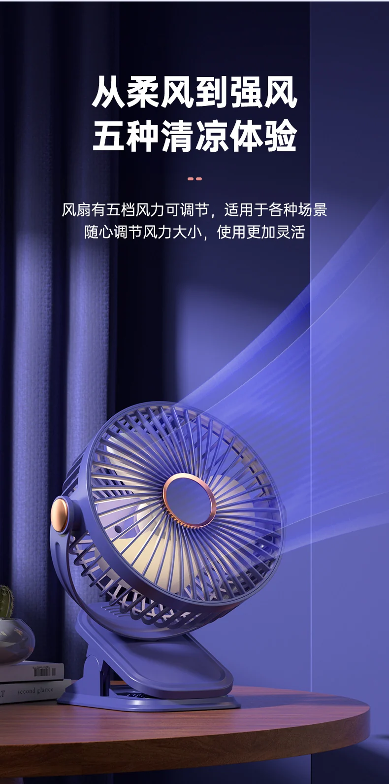 Four-In-One Multifunctional Clip Fan Light USB Charging Student Dormitory Night Light Clip Fan Desktop Mini
