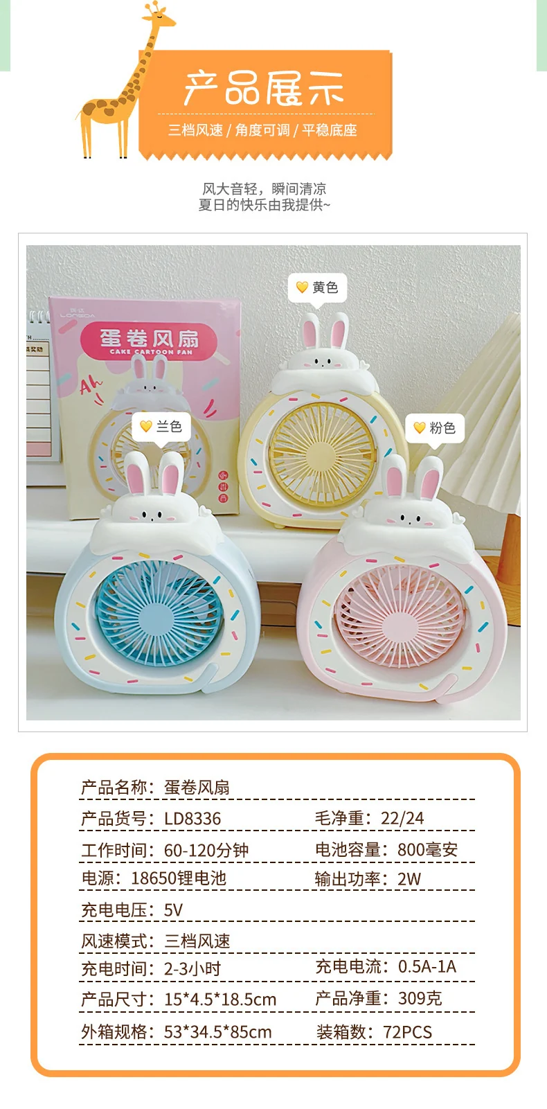 Food Toy Series Cartoon Electric Fan Summer Small Dormitory Fan USB Mini Fan Portable Handheld Fan
