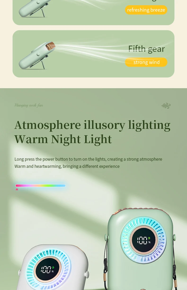 New Handheld Digital Display Small Fan Portable USB Lazy Electric Fan Outdoor Mini Waist Fan Hanging Neck Fan