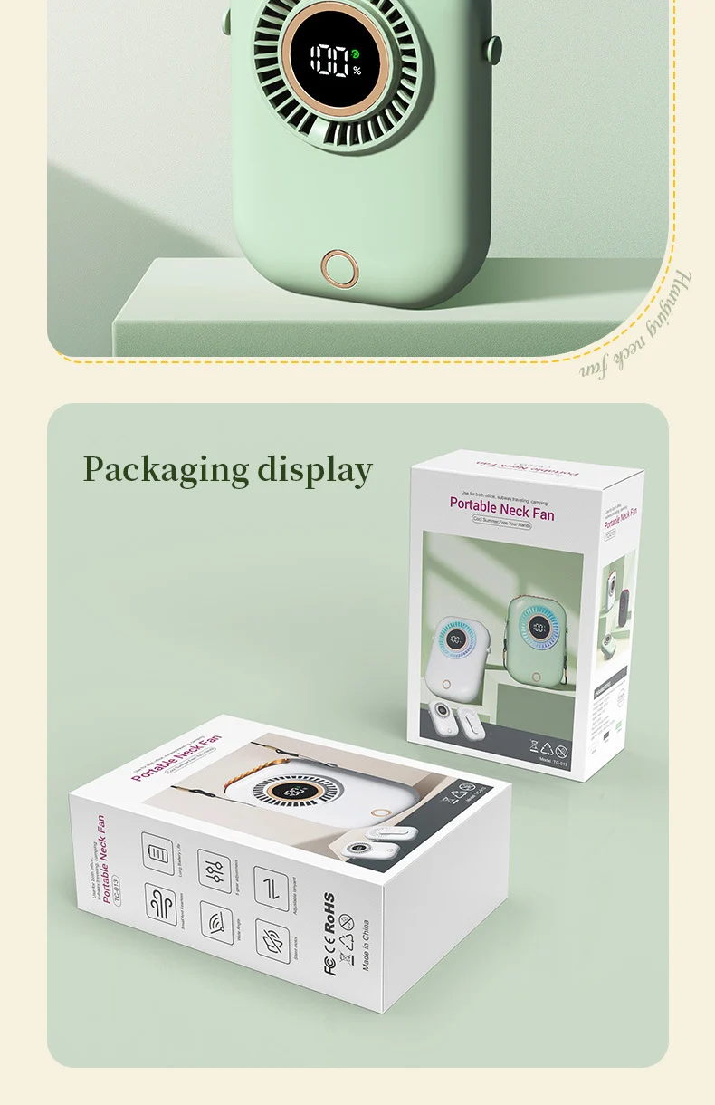 New Handheld Digital Display Small Fan Portable USB Lazy Electric Fan Outdoor Mini Waist Fan Hanging Neck Fan